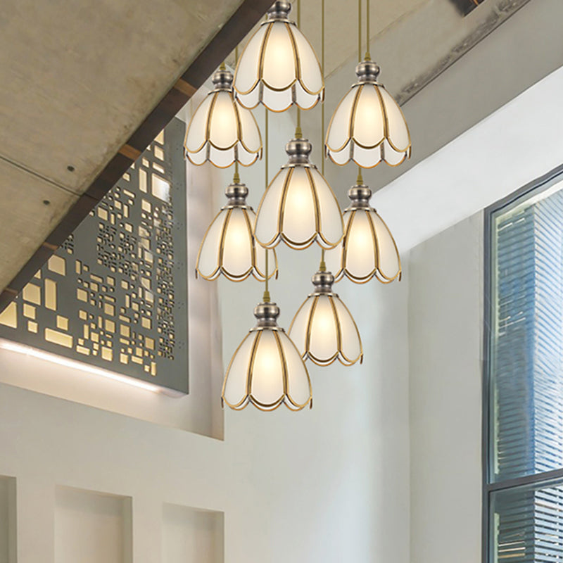 White Opal Glass Gold Suspension Lighting Bowl/Flower/Wide Flare Traditional Hanging Pendant Lamp for Dining Room Clearhalo 'Ceiling Lights' 'Glass shade' 'Glass' 'Pendant Lights' 'Pendants' Lighting' 285700