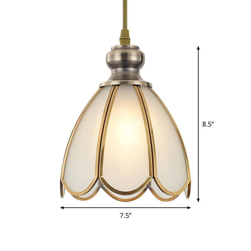 White Opal Glass Gold Suspension Lighting Bowl/Flower/Wide Flare Traditional Hanging Pendant Lamp for Dining Room Clearhalo 'Ceiling Lights' 'Glass shade' 'Glass' 'Pendant Lights' 'Pendants' Lighting' 285702