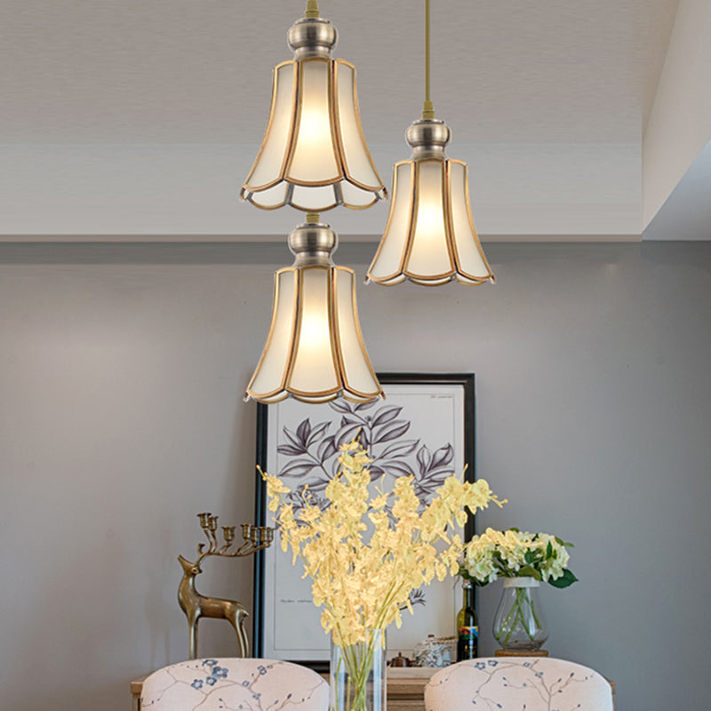 White Opal Glass Gold Suspension Lighting Bowl/Flower/Wide Flare Traditional Hanging Pendant Lamp for Dining Room Clearhalo 'Ceiling Lights' 'Glass shade' 'Glass' 'Pendant Lights' 'Pendants' Lighting' 285708