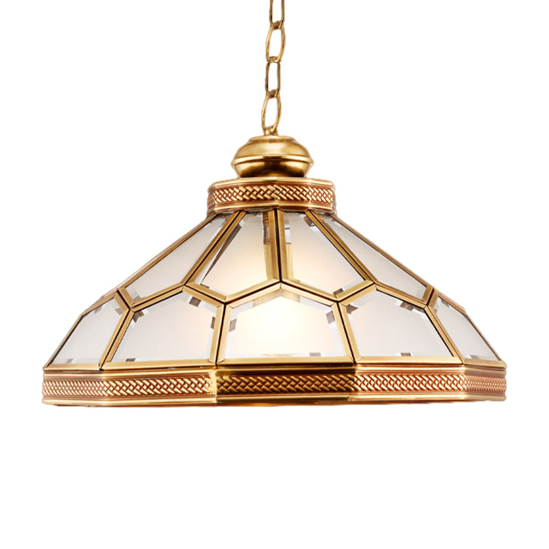 1 Head Pendant Light Traditional Bowl Frosted White Glass Suspended Lighting Fixture in Gold for Living Room Clearhalo 'Ceiling Lights' 'Glass shade' 'Glass' 'Pendant Lights' 'Pendants' Lighting' 285730