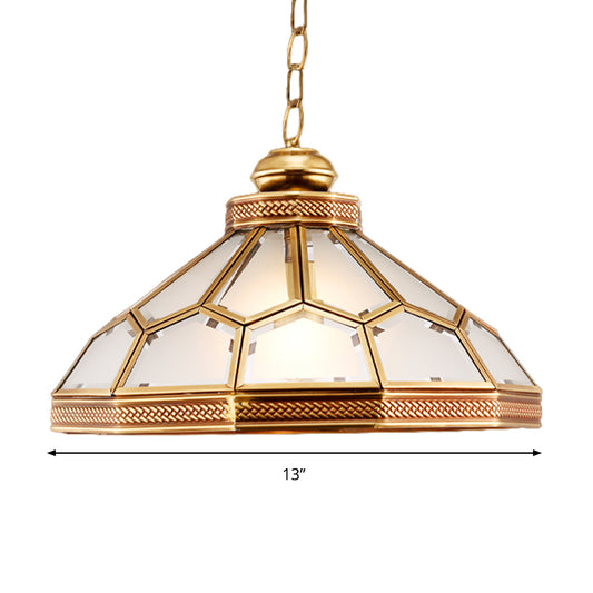 1 Head Pendant Light Traditional Bowl Frosted White Glass Suspended Lighting Fixture in Gold for Living Room Clearhalo 'Ceiling Lights' 'Glass shade' 'Glass' 'Pendant Lights' 'Pendants' Lighting' 285731