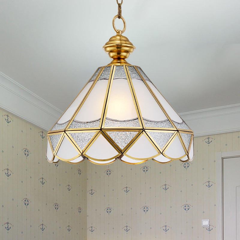 Gold Scallop Pendant Lamp Traditional Frosted Glass 1 Light Living Room Ceiling Light Fixture Gold Clearhalo 'Ceiling Lights' 'Glass shade' 'Glass' 'Pendant Lights' 'Pendants' Lighting' 285732