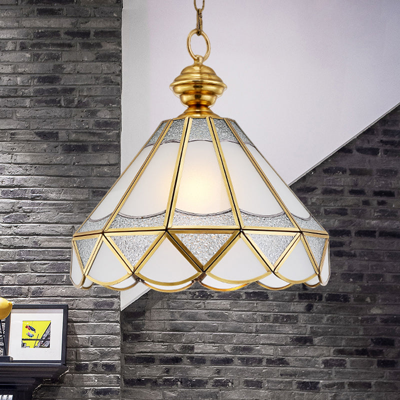 Gold Scallop Pendant Lamp Traditional Frosted Glass 1 Light Living Room Ceiling Light Fixture Clearhalo 'Ceiling Lights' 'Glass shade' 'Glass' 'Pendant Lights' 'Pendants' Lighting' 285733