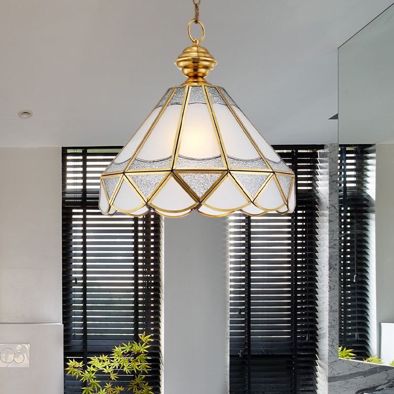 Gold Scallop Pendant Lamp Traditional Frosted Glass 1 Light Living Room Ceiling Light Fixture Clearhalo 'Ceiling Lights' 'Glass shade' 'Glass' 'Pendant Lights' 'Pendants' Lighting' 285734