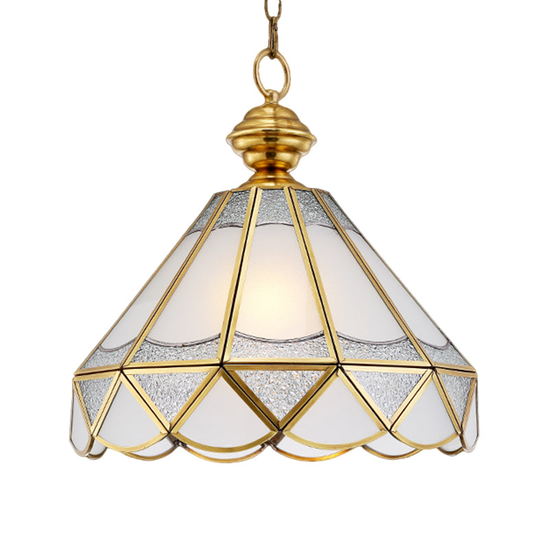Gold Scallop Pendant Lamp Traditional Frosted Glass 1 Light Living Room Ceiling Light Fixture Clearhalo 'Ceiling Lights' 'Glass shade' 'Glass' 'Pendant Lights' 'Pendants' Lighting' 285735