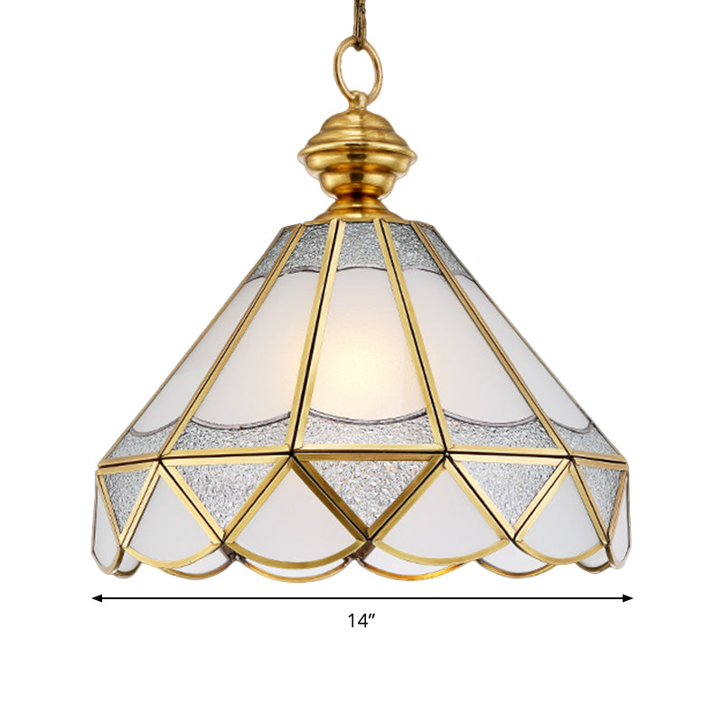 Gold Scallop Pendant Lamp Traditional Frosted Glass 1 Light Living Room Ceiling Light Fixture Clearhalo 'Ceiling Lights' 'Glass shade' 'Glass' 'Pendant Lights' 'Pendants' Lighting' 285736