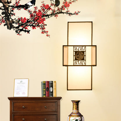 Fabric Rectangle Wall Mount Lamp Classic 1 Light Bedside Sconce Light Fixture in White with Metal Frame White Clearhalo 'Wall Lamps & Sconces' 'Wall Lights' Lighting' 285855