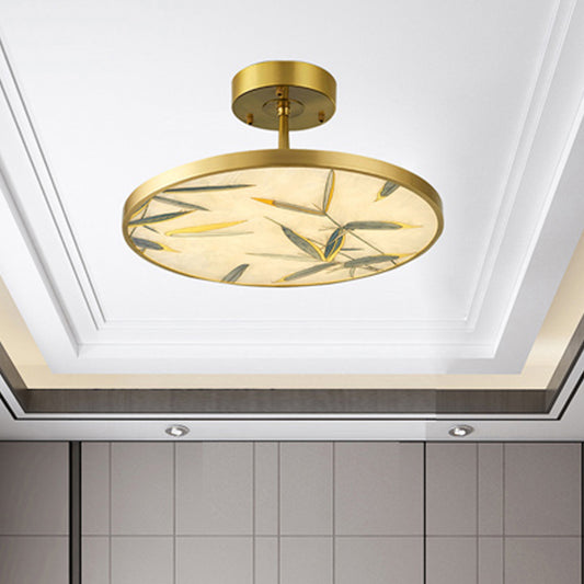 16"/23.5" Wide 1 Light Semi Flush Mount Light Traditional Round Frosted Glass Ceiling Fixture in Gold Gold Clearhalo 'Ceiling Lights' 'Close To Ceiling Lights' 'Close to ceiling' 'Glass shade' 'Glass' 'Pendant Lights' 'Semi-flushmount' Lighting' 285912