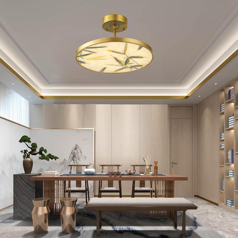 16"/23.5" Wide 1 Light Semi Flush Mount Light Traditional Round Frosted Glass Ceiling Fixture in Gold Clearhalo 'Ceiling Lights' 'Close To Ceiling Lights' 'Close to ceiling' 'Glass shade' 'Glass' 'Pendant Lights' 'Semi-flushmount' Lighting' 285914