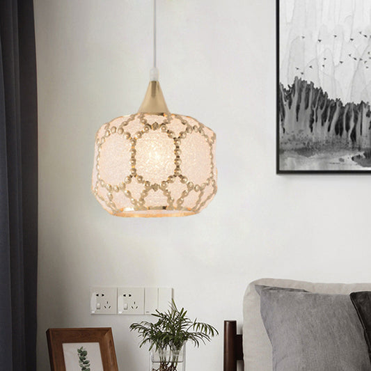 White 1 Light Hanging Pendant Traditional Plastic Dome/Drum/Wide Flare Suspension Lamp for Dining Room White Drum Clearhalo 'Ceiling Lights' 'Chandeliers' 'Glass shade' 'Glass' 'Pendant Lights' 'Pendants' Lighting' 285973