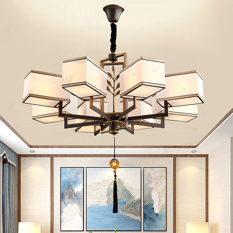 Rectangle Fabric Ceiling Chandelier Classic 6/8/12 Lights Living Room Pendant Lamp in Black with Metal Frame 8 Black Clearhalo 'Ceiling Lights' 'Chandeliers' Lighting' options 286122_8dde8cb1-c676-45ca-b48d-2cbe233d08aa