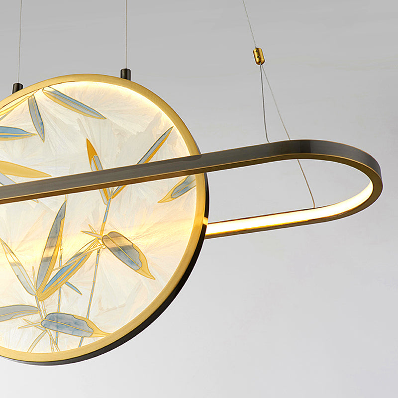 LED Chandelier Light Fixture Traditional Style Oval Frosted Glass Suspension Lamp in Gold Clearhalo 'Ceiling Lights' 'Chandeliers' 'Glass shade' 'Glass' 'Pendant Lights' Lighting' 286165