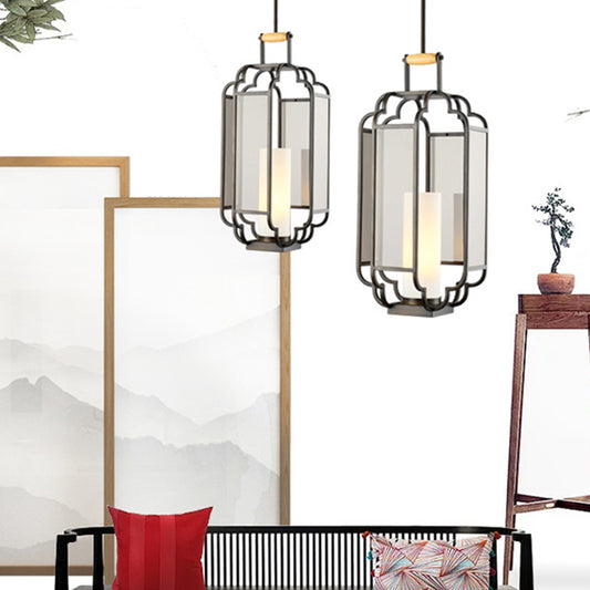 1 Light Tan Glass Hanging Pendant Traditional Black Cylinder Living Room Pendulum Light, 8"/10"/12" Wide Clearhalo 'Ceiling Lights' 'Chandeliers' 'Glass shade' 'Glass' 'Pendant Lights' 'Pendants' Lighting' 286197