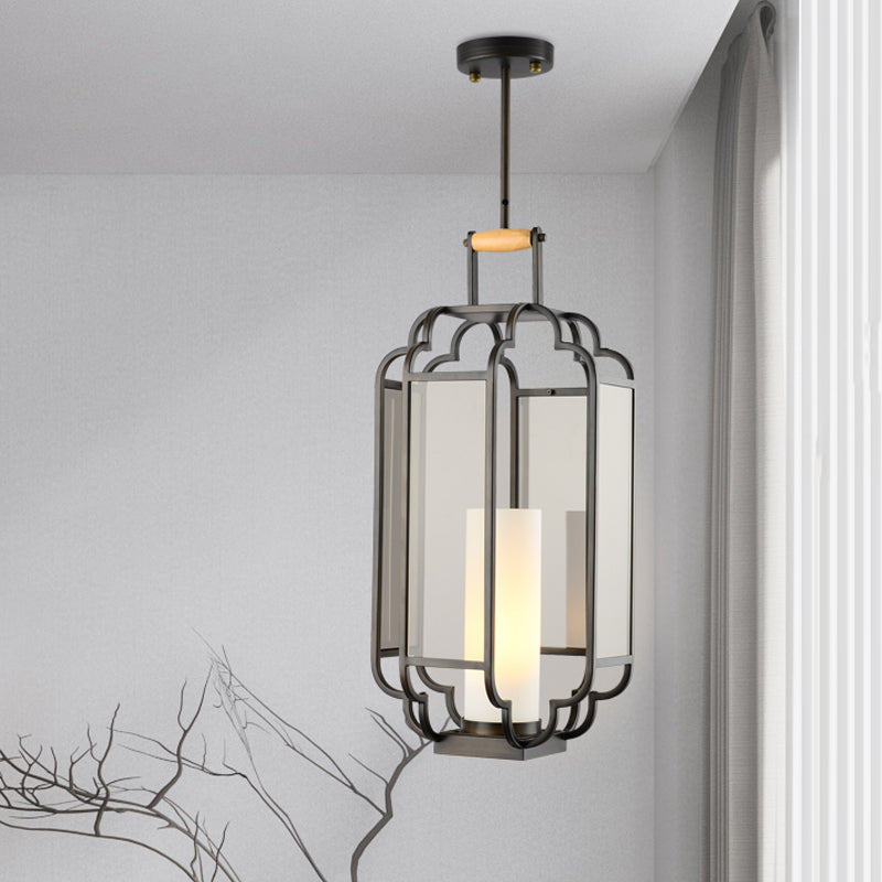 1 Light Tan Glass Hanging Pendant Traditional Black Cylinder Living Room Pendulum Light, 8"/10"/12" Wide Clearhalo 'Ceiling Lights' 'Chandeliers' 'Glass shade' 'Glass' 'Pendant Lights' 'Pendants' Lighting' 286198