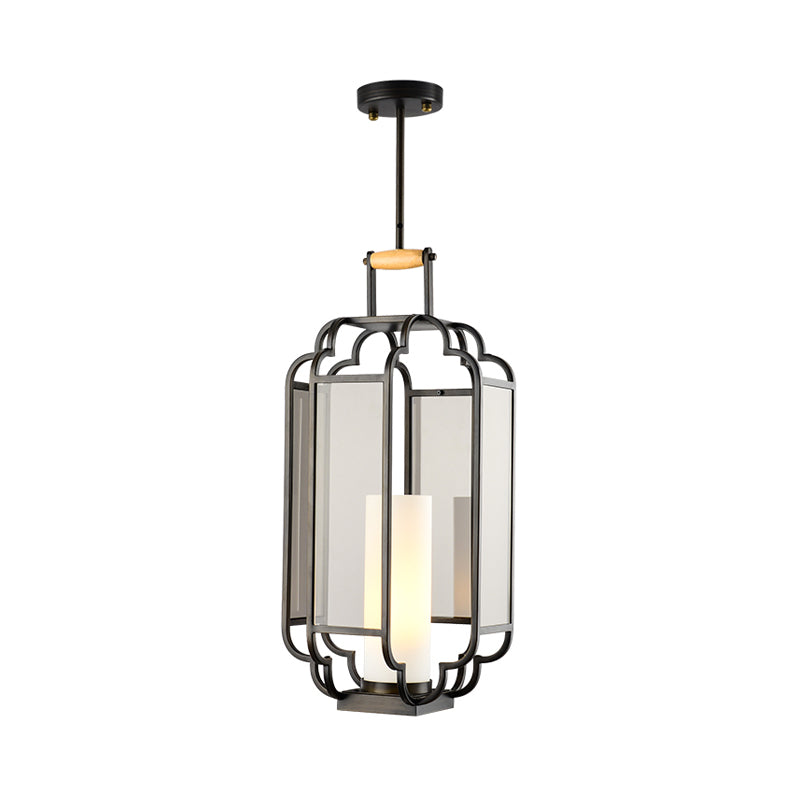 1 Light Tan Glass Hanging Pendant Traditional Black Cylinder Living Room Pendulum Light, 8"/10"/12" Wide Black Clearhalo 'Ceiling Lights' 'Chandeliers' 'Glass shade' 'Glass' 'Pendant Lights' 'Pendants' Lighting' 286200
