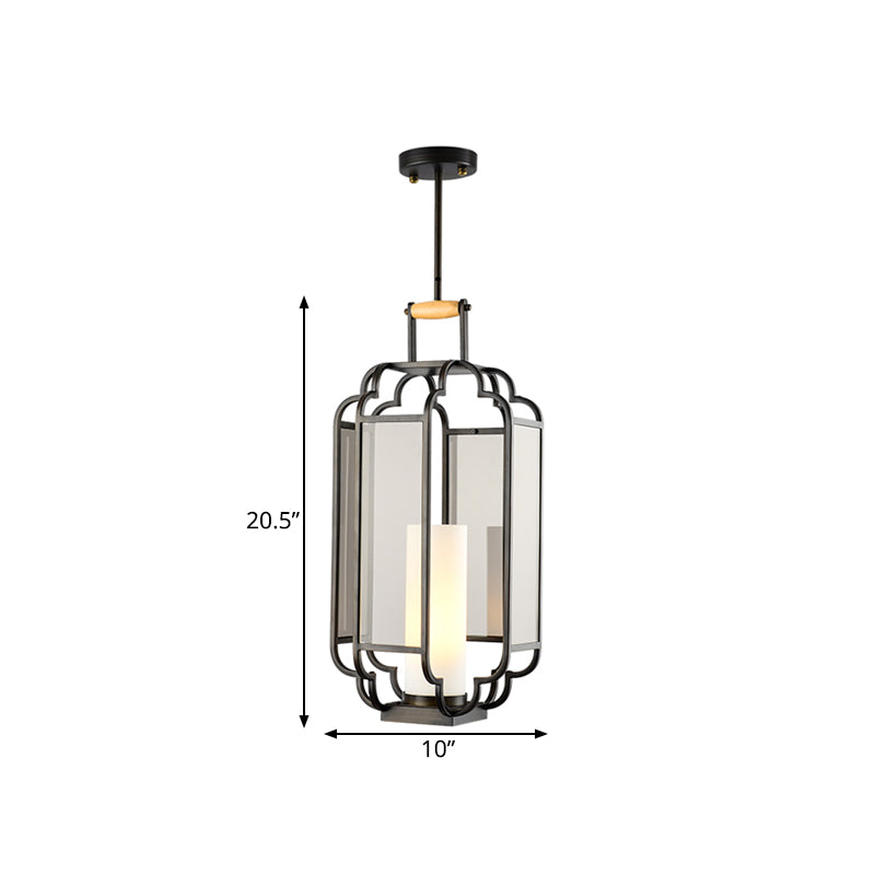 1 Light Tan Glass Hanging Pendant Traditional Black Cylinder Living Room Pendulum Light, 8"/10"/12" Wide Clearhalo 'Ceiling Lights' 'Chandeliers' 'Glass shade' 'Glass' 'Pendant Lights' 'Pendants' Lighting' 286202