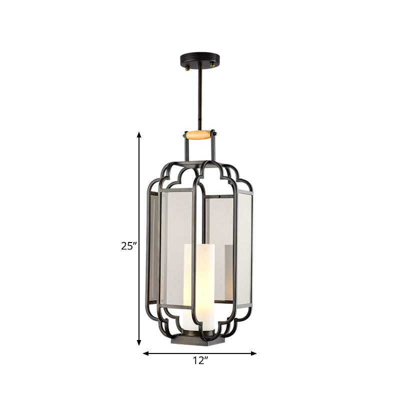 1 Light Tan Glass Hanging Pendant Traditional Black Cylinder Living Room Pendulum Light, 8"/10"/12" Wide Clearhalo 'Ceiling Lights' 'Chandeliers' 'Glass shade' 'Glass' 'Pendant Lights' 'Pendants' Lighting' 286203