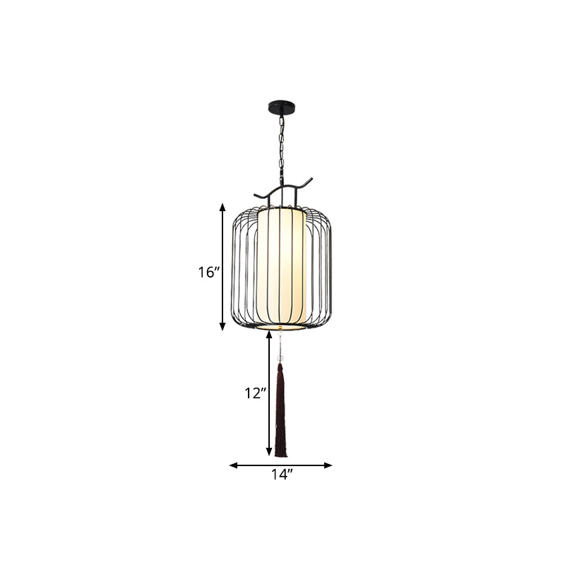 White/Red Lantern Pendant Lighting Fixture Classic Fabric 10"/12"/14" Wide 1 Light Tea Room Suspension Lamp Clearhalo 'Ceiling Lights' 'Pendant Lights' 'Pendants' Lighting' 286253