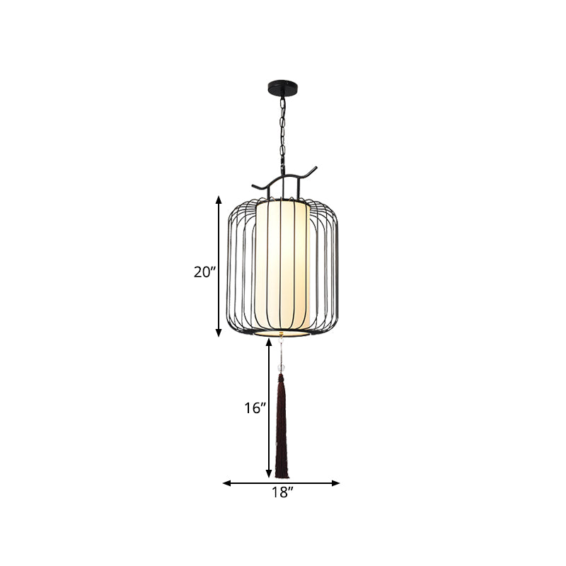 White/Red Lantern Pendant Lighting Fixture Classic Fabric 10"/12"/14" Wide 1 Light Tea Room Suspension Lamp Clearhalo 'Ceiling Lights' 'Pendant Lights' 'Pendants' Lighting' 286254