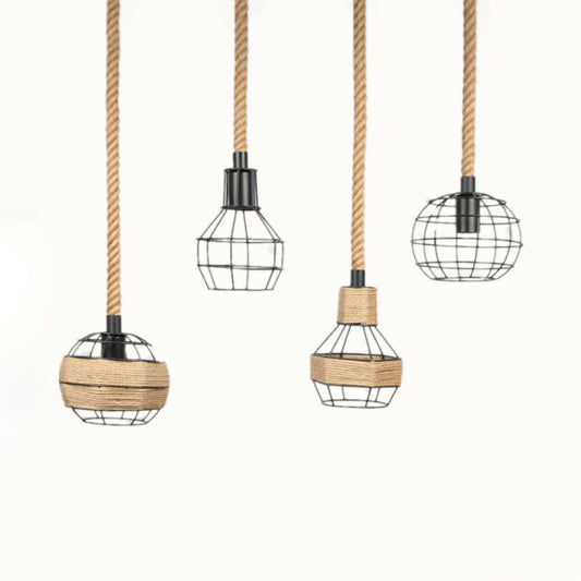 Beige Global/Bottle Pendant Lighting with Wire Cage Shade Country Metal and Rope 1 Light Indoor Suspended Light Clearhalo 'Art Deco Pendants' 'Cast Iron' 'Ceiling Lights' 'Ceramic' 'Crystal' 'Industrial Pendants' 'Industrial' 'Metal' 'Middle Century Pendants' 'Pendant Lights' 'Pendants' 'Tiffany' Lighting' 28626