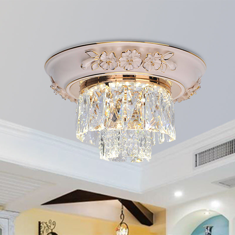 Layers Ceiling Fixture Minimalist Crystal Block Beige/Blue 12"/14"/18" Wide LED Flush Mount Light Beige 12" Clearhalo 'Ceiling Lights' 'Close To Ceiling Lights' 'Close to ceiling' 'Flush mount' Lighting' 286285