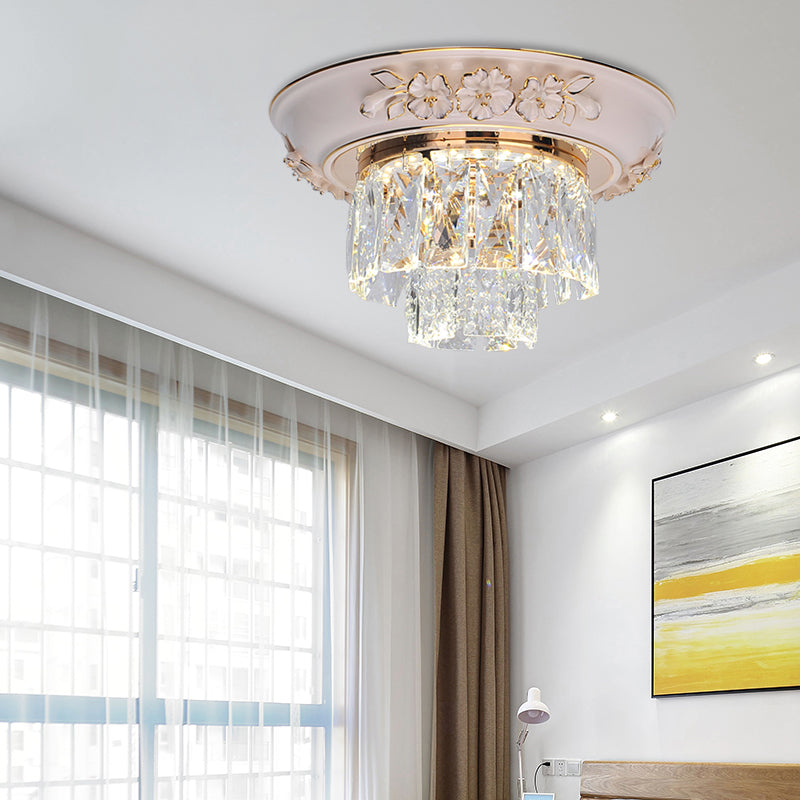 Layers Ceiling Fixture Minimalist Crystal Block Beige/Blue 12"/14"/18" Wide LED Flush Mount Light Clearhalo 'Ceiling Lights' 'Close To Ceiling Lights' 'Close to ceiling' 'Flush mount' Lighting' 286287