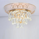 Layers Ceiling Fixture Minimalist Crystal Block Beige/Blue 12"/14"/18" Wide LED Flush Mount Light Beige Clearhalo 'Ceiling Lights' 'Close To Ceiling Lights' 'Close to ceiling' 'Flush mount' Lighting' 286290