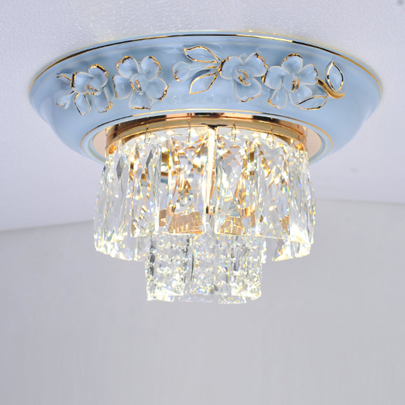 Layers Ceiling Fixture Minimalist Crystal Block Beige/Blue 12"/14"/18" Wide LED Flush Mount Light Blue 12" Clearhalo 'Ceiling Lights' 'Close To Ceiling Lights' 'Close to ceiling' 'Flush mount' Lighting' 286295