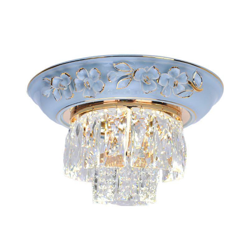Layers Ceiling Fixture Minimalist Crystal Block Beige/Blue 12"/14"/18" Wide LED Flush Mount Light Clearhalo 'Ceiling Lights' 'Close To Ceiling Lights' 'Close to ceiling' 'Flush mount' Lighting' 286297