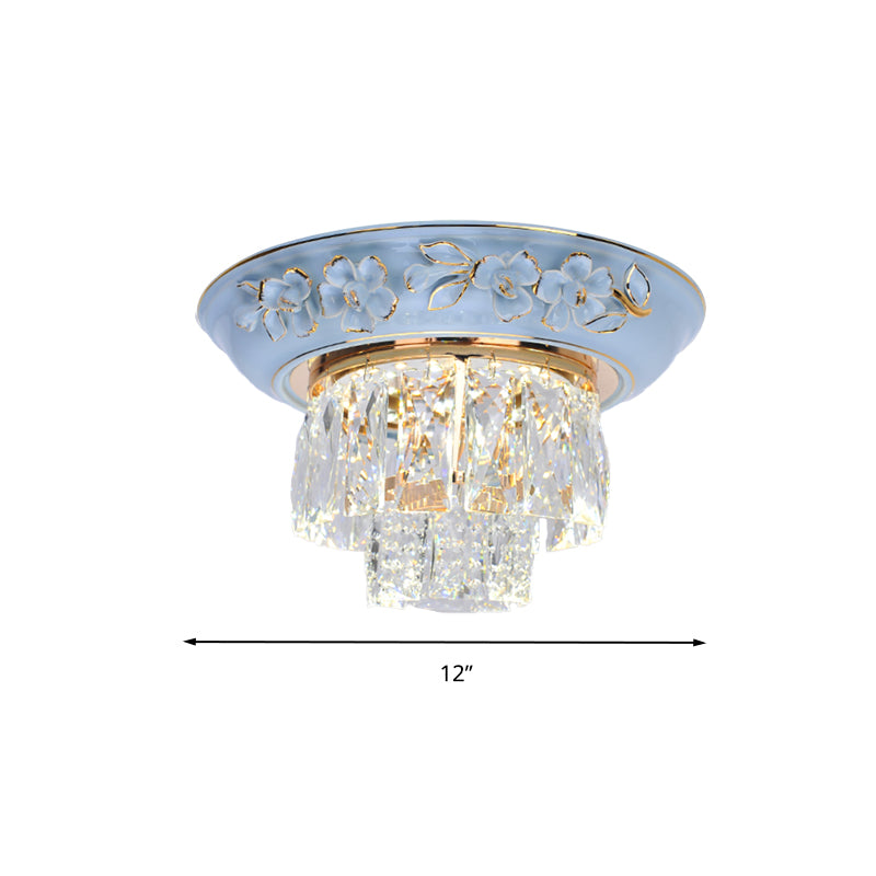 Layers Ceiling Fixture Minimalist Crystal Block Beige/Blue 12"/14"/18" Wide LED Flush Mount Light Clearhalo 'Ceiling Lights' 'Close To Ceiling Lights' 'Close to ceiling' 'Flush mount' Lighting' 286298