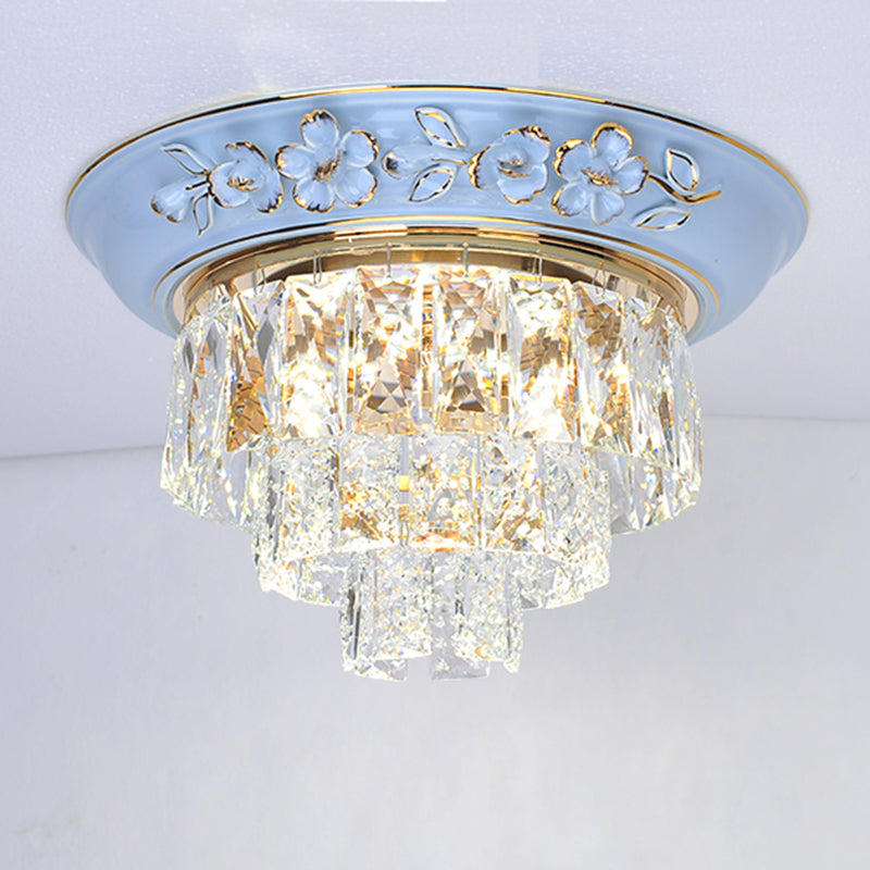 Layers Ceiling Fixture Minimalist Crystal Block Beige/Blue 12"/14"/18" Wide LED Flush Mount Light Blue Clearhalo 'Ceiling Lights' 'Close To Ceiling Lights' 'Close to ceiling' 'Flush mount' Lighting' 286299