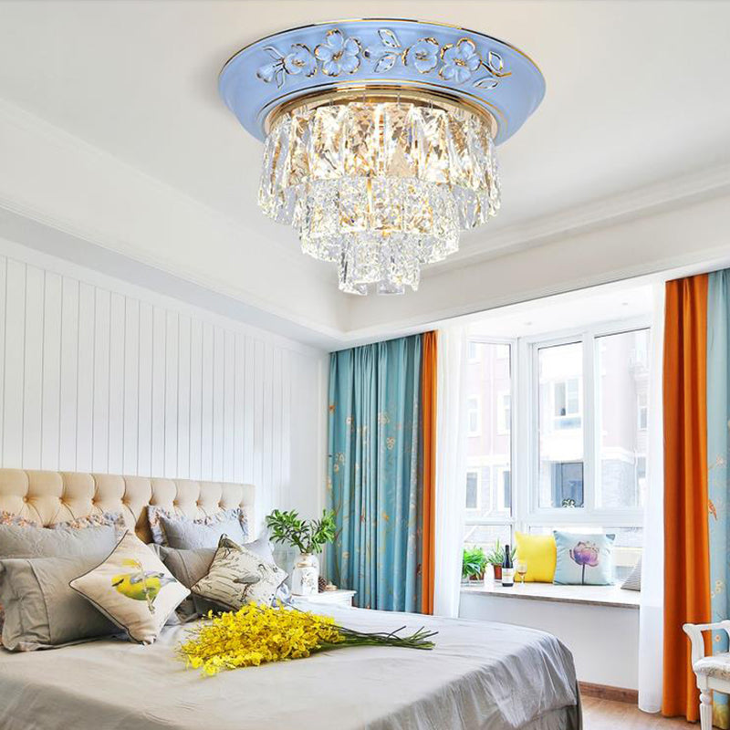 Layers Ceiling Fixture Minimalist Crystal Block Beige/Blue 12"/14"/18" Wide LED Flush Mount Light Clearhalo 'Ceiling Lights' 'Close To Ceiling Lights' 'Close to ceiling' 'Flush mount' Lighting' 286300