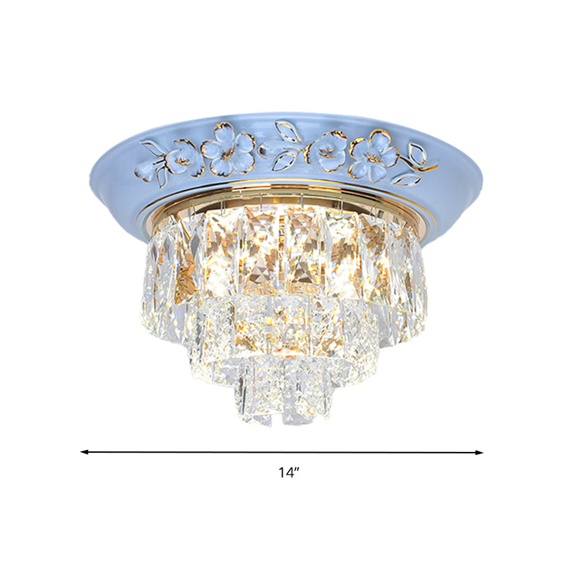 Layers Ceiling Fixture Minimalist Crystal Block Beige/Blue 12"/14"/18" Wide LED Flush Mount Light Clearhalo 'Ceiling Lights' 'Close To Ceiling Lights' 'Close to ceiling' 'Flush mount' Lighting' 286302