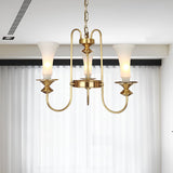 Gold Floral Shaped Chandelier Light Colonial White Glass 3/6/8 Heads Living Room Hanging Lamp Kit 3 Gold Clearhalo 'Ceiling Lights' 'Chandeliers' 'Glass shade' 'Glass' Lighting' 286435