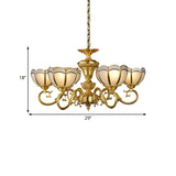 6 Lights Chandelier Pendant Lamp Colonial Bedroom Ceiling Suspension Light in Gold with Bowl Frosted Glass Shade Clearhalo 'Ceiling Lights' 'Chandeliers' 'Glass shade' 'Glass' 'Island Lights' Lighting' 286482