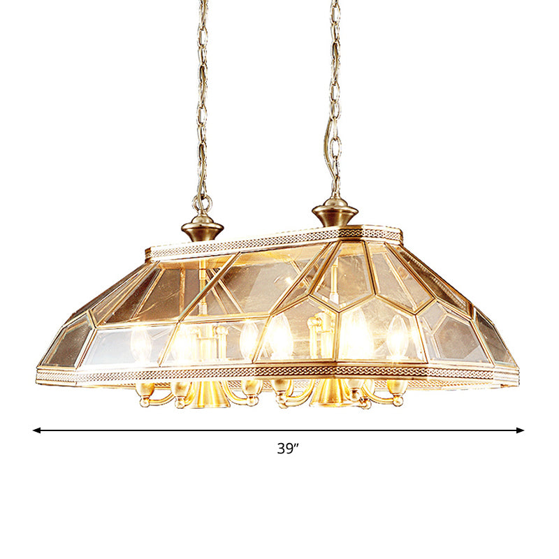 Faceted Living Room Island Light Colonialist Clear Glass 12 Heads Brass Hanging Lamp Kit Clearhalo 'Ceiling Lights' 'Glass shade' 'Glass' 'Island Lights' Lighting' 286488