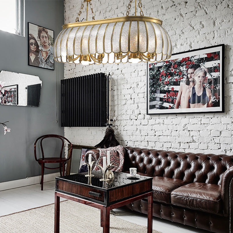 Gold 10 Heads Island Lighting Colonialism Bubble Glass Scalloped Pendant Ceiling Light for Kitchen Clearhalo 'Ceiling Lights' 'Glass shade' 'Glass' 'Island Lights' Lighting' 286492