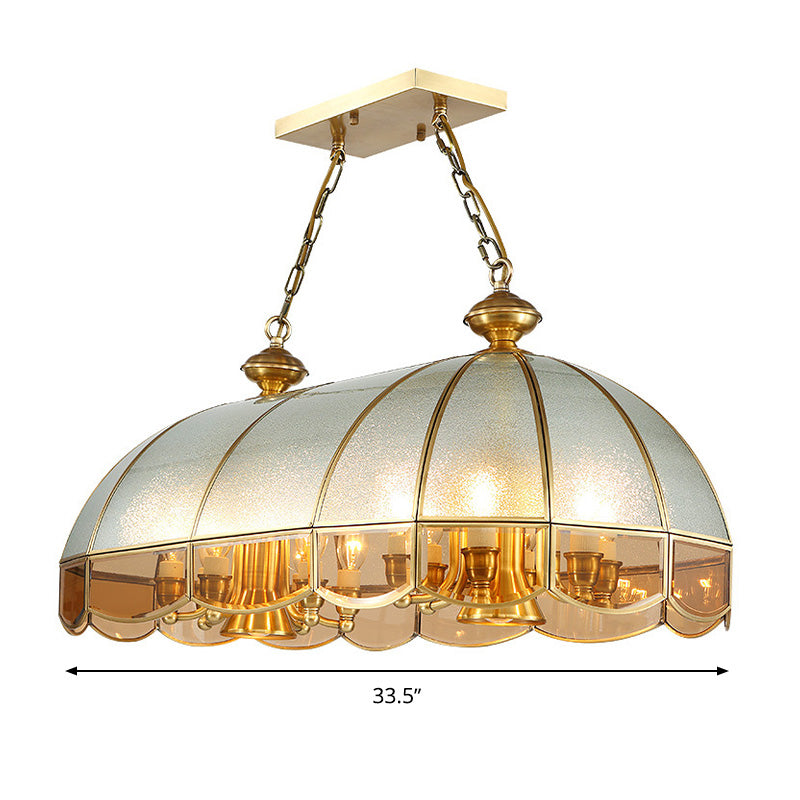 Gold Dome Island Chandelier Colonial Frosted Glass 14 Lights Dining Room Ceiling Pendant Clearhalo 'Ceiling Lights' 'Glass shade' 'Glass' 'Island Lights' Lighting' 286500