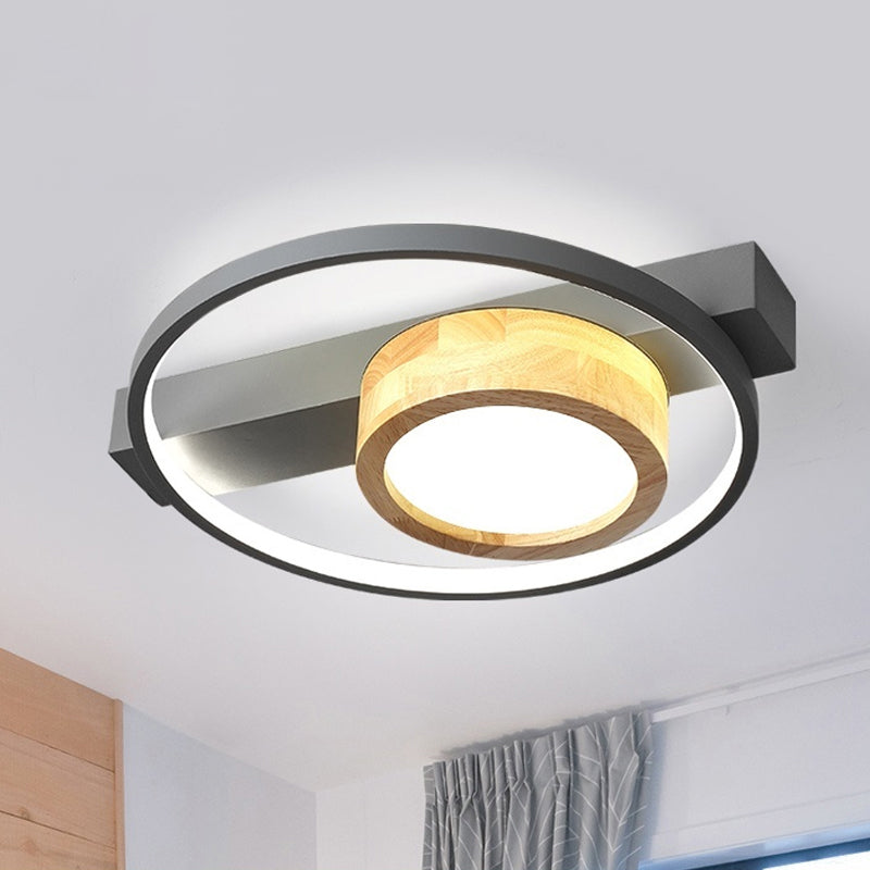 Wood Round Flush Mount Fixture Minimalist Gray/White LED Ceiling Light for Living Room Clearhalo 'Ceiling Lights' 'Close To Ceiling Lights' 'Close to ceiling' 'Flush mount' Lighting' 286503