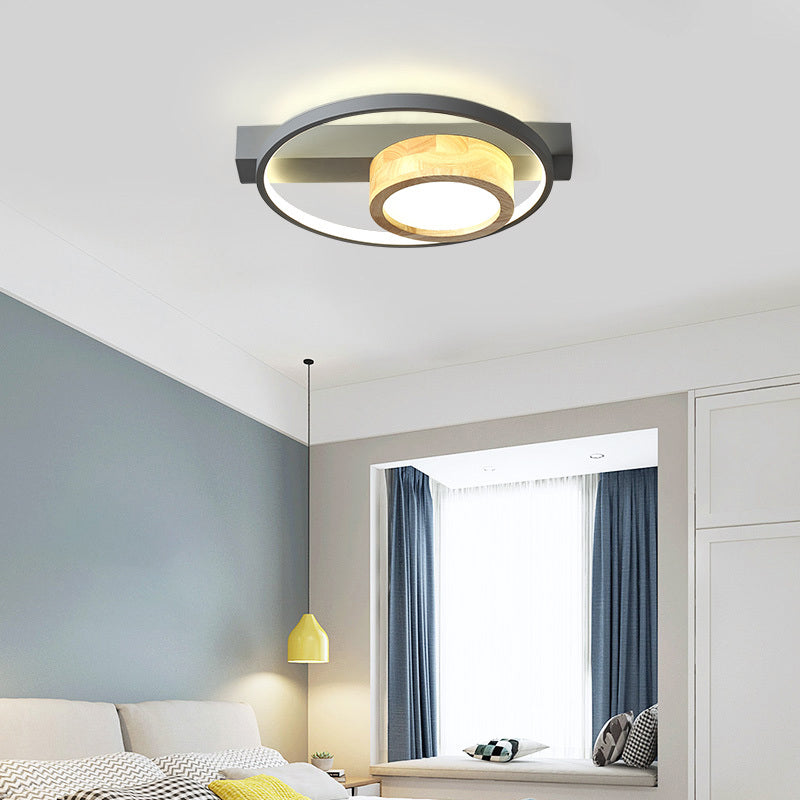 Wood Round Flush Mount Fixture Minimalist Gray/White LED Ceiling Light for Living Room Clearhalo 'Ceiling Lights' 'Close To Ceiling Lights' 'Close to ceiling' 'Flush mount' Lighting' 286504