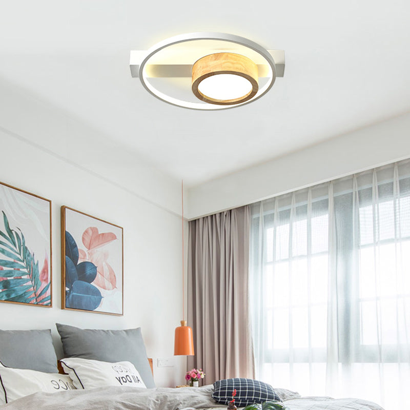 Wood Round Flush Mount Fixture Minimalist Gray/White LED Ceiling Light for Living Room Clearhalo 'Ceiling Lights' 'Close To Ceiling Lights' 'Close to ceiling' 'Flush mount' Lighting' 286509
