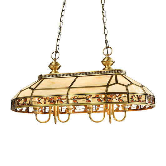 Colonial Faceted Island Lighting Fixture 6 Heads White Glass Pendant Ceiling Light in Gold Clearhalo 'Ceiling Lights' 'Glass shade' 'Glass' 'Island Lights' Lighting' 286521