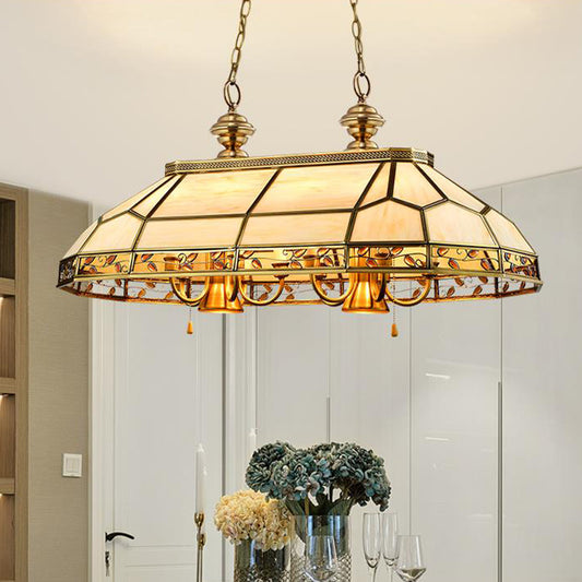 12 Bulbs Faceted Island Lighting Colonial Gold Frosted Glass Ceiling Suspension Lamp for Restaurant Gold Clearhalo 'Ceiling Lights' 'Chandeliers' 'Glass shade' 'Glass' 'Island Lights' Lighting' 286524