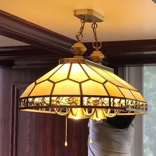 12 Bulbs Faceted Island Lighting Colonial Gold Frosted Glass Ceiling Suspension Lamp for Restaurant Clearhalo 'Ceiling Lights' 'Chandeliers' 'Glass shade' 'Glass' 'Island Lights' Lighting' 286525