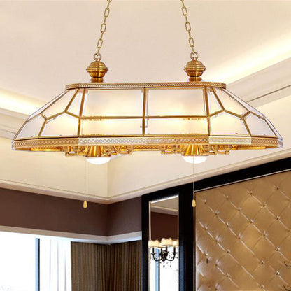 Prism Living Room Hanging Island Light Colonial Opal Blown Glass 8 Heads Gold Down Lighting Pendant Gold Clearhalo 'Ceiling Lights' 'Glass shade' 'Glass' 'Island Lights' 'Pendant Lights' Lighting' 286530