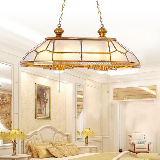 Prism Living Room Hanging Island Light Colonial Opal Blown Glass 8 Heads Gold Down Lighting Pendant Clearhalo 'Ceiling Lights' 'Glass shade' 'Glass' 'Island Lights' 'Pendant Lights' Lighting' 286532