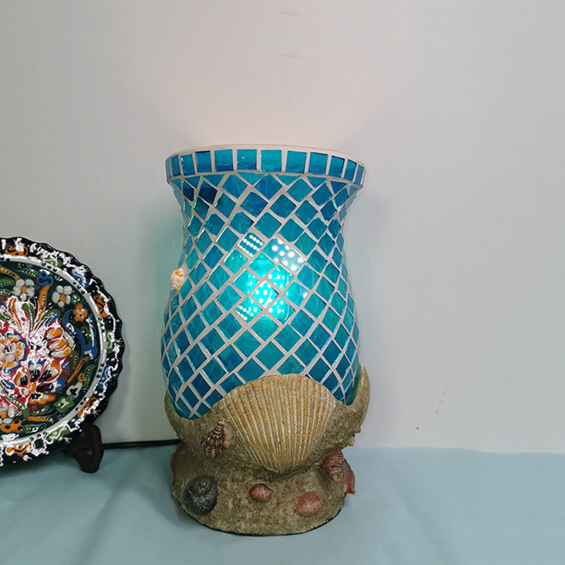 1 Light Blue Glass Desk Light Moroccan Style Bedroom Task Lighting with Shell Accent Clearhalo 'Lamps' 'Table Lamps' Lighting' 286561