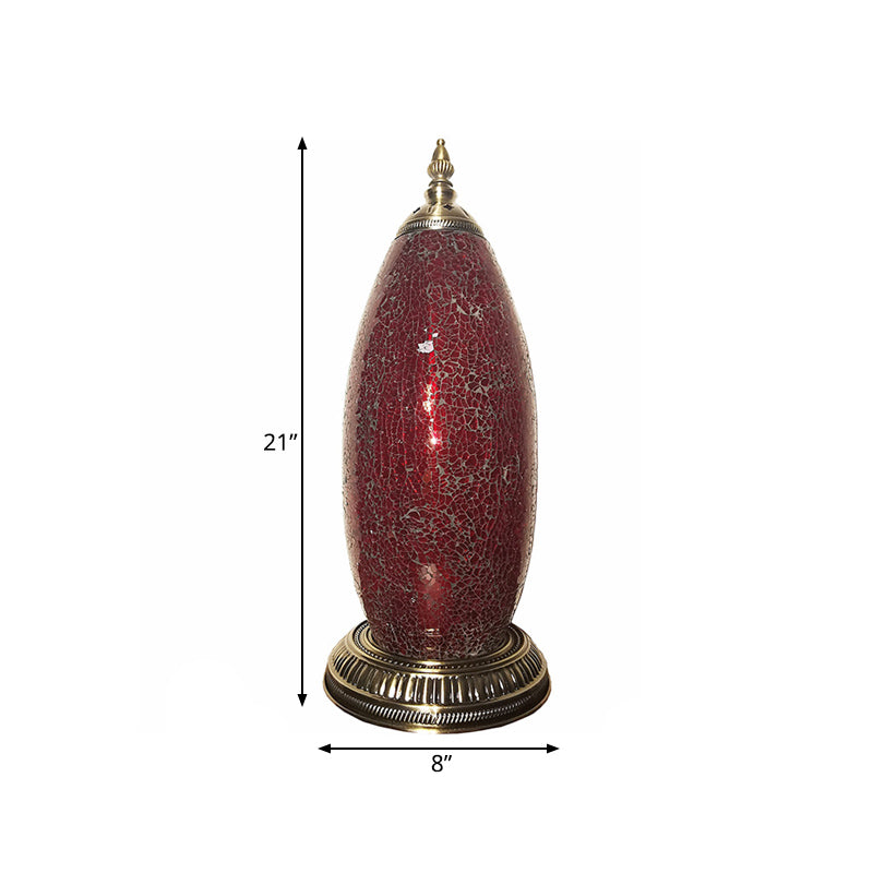 Elliptical Bedroom Nightstand Lamp Moroccan Red Crackle Glass Single Head Task Light for Bedroom Clearhalo 'Lamps' 'Table Lamps' Lighting' 286574