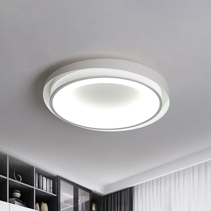 Drum Metal Ceiling Light Contemporary White 18"/21.5" Wide LED Flush Mount Fixture in Warm/White/3 Color Light White Clearhalo 'Ceiling Lights' 'Close To Ceiling Lights' 'Close to ceiling' 'Flush mount' Lighting' 286608