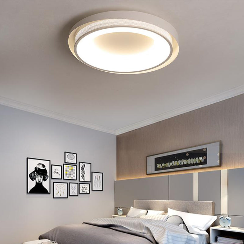 Drum Metal Ceiling Light Contemporary White 18"/21.5" Wide LED Flush Mount Fixture in Warm/White/3 Color Light Clearhalo 'Ceiling Lights' 'Close To Ceiling Lights' 'Close to ceiling' 'Flush mount' Lighting' 286610